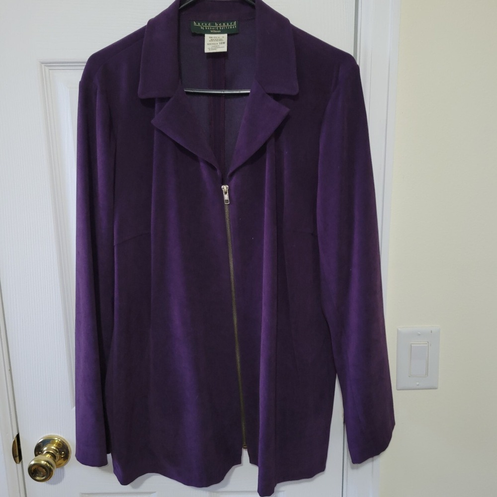 Harve Benard Jacket Size 16W Dark Purple Microsuede Full Zip Longsleeve
